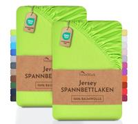 NatureMark Lot de 2 draps-Housses Jersey 100 % Coton - élastiques, Respirants et Confortables - 120x200 cm, Vert Pomme