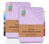 NatureMark Lot de 2 draps-Housses Jersey 100 % Coton - élastiques, Respirants et Confortables - 120x200 cm, Lilas/Lavande