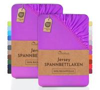 NatureMark Lot de 2 draps-Housses Jersey 100 % Coton - élastiques, Respirants et Confortables - 140x200-160x200 cm, Lilas