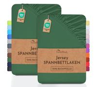 NatureMark Lot de 2 draps-Housses Jersey 100 % Coton - élastiques, Respirants et Confortables - 140x200-160x200 cm, Vert Foncé