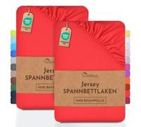 NatureMark Lot de 2 draps-Housses Jersey 100 % Coton - élastiques, Respirants et Confortables - 180x200-200x200 cm, Rouge