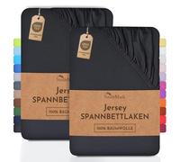NatureMark Lot de 2 draps-Housses Jersey 100 % Coton - élastiques, Respirants et Confortables - 180x200-200x200 cm, Noir