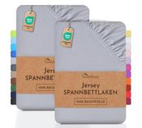 NatureMark Lot de 2 draps-Housses Jersey 100 % Coton - élastiques, Respirants et Confortables - 90x200-100x200 cm, Gris Argenté
