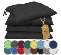 NatureMark Lot de 4 Galettes de Chaises avec Rubans 40x40 cm - Coussin de Chaise Épais pour Intérieur & Jardin - Couleur Noir