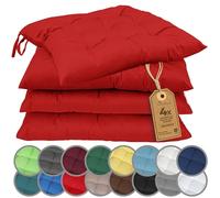 NatureMark Lot de 4 Galettes de Chaises avec Rubans 40x40 cm - Coussin de Chaise Épais pour Intérieur & Jardin - Couleur Rouge