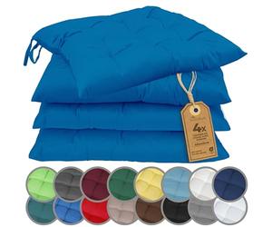 NatureMark Lot de 4 Galettes de Chaises avec Rubans 40x40 cm - Coussin de Chaise Épais pour Intérieur & Jardin - Couleur Bleu Royal