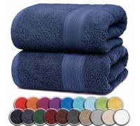 NatureMark Serviettes DE Bain Premium/Serviettes DE Douche en 100% Coton, Douces, durables, avec Boucle de Suspension - Lot de 2, 100x150 cm, Bleu Marine