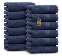 NatureMark Serviettes d'invité - Lot de 12 (30x50 cm), 100% Coton, Certification Oeko-Tex, Douces, absorbantes et faciles d'entretien - pour Salle de Bain, invités et Spa - Couleur Bleu Marine