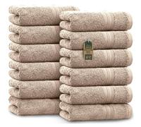 NatureMark Serviettes d'invité - Lot de 12 (30x50 cm), 100% Coton, Certification Oeko-Tex, Douces, absorbantes et faciles d'entretien - pour Salle de Bain, invités et Spa - Couleur Sable