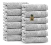 NatureMark Serviettes d'invité - Lot de 12 (30x50 cm), 100% Coton, Certification Oeko-Tex, Douces, absorbantes et faciles d'entretien - pour Salle de Bain, invités et Spa - Couleur Argenté
