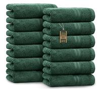 NatureMark Serviettes d'invité - Lot de 12 (30x50 cm), 100% Coton, Certification Oeko-Tex, Douces, absorbantes et faciles d'entretien - pour Salle de Bain, invités et Spa - Couleur Vert foncé