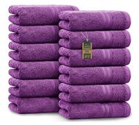 NatureMark Serviettes d'invité - Lot de 12 (30x50 cm), 100% Coton, Certification Oeko-Tex, Douces, absorbantes et faciles d'entretien - pour Salle de Bain, invités et Spa - Couleur Violet