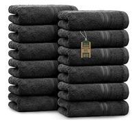 NatureMark Serviettes d'invité - Lot de 12 (30x50 cm), 100% Coton, Certification Oeko-Tex, Douces, absorbantes et faciles d'entretien - pour Salle de Bain, invités et Spa - Couleur Noir