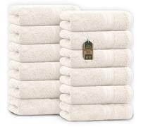 NatureMark Serviettes d'invité - Lot de 12 (30x50 cm), 100% Coton, Certification Oeko-Tex, Douces, absorbantes et faciles d'entretien - pour Salle de Bain, invités et Spa - Couleur Naturel/Crème