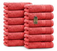 NatureMark Serviettes d'invité - Lot de 12 (30x50 cm), 100% Coton, Certification Oeko-Tex, Douces, absorbantes et faciles d'entretien - pour Salle de Bain, invités et Spa - Couleur Rouge