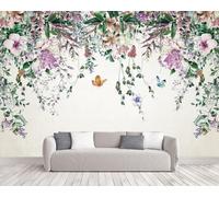 Naturempress Papier Peint Panoramique Vigne Fleurie Aquarelle Papier Peint Intissé Tapisserie Poster Mural pour Salon Chambre Décoration Murale
