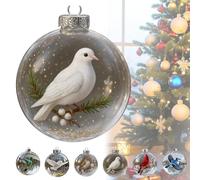 Nature's Birds Crystal Glass Ornament Gift Set, Cardinal Bird Glass Christmas Tree Ornaments for Xmas Tree Memorial Gifts, for Room Decor, Clear Plastic Christmas Balls (Type-A)