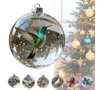 Nature's Birds Crystal Glass Ornament Gift Set, Cardinal Bird Glass Christmas Tree Ornaments for Xmas Tree Memorial Gifts, for Room Decor, Clear Plastic Christmas Balls (6Pcs Mix)