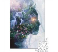 Nature's Harmony A Woman's Profile with Waterfall and Flowers Plaque Métallique Rustique 38x26cm/1000pcs pour Le Coin Bar, pour Le Garage, L’Atelier Et La Salle De Jeux