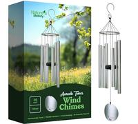 Nature's Melody Aureole Tunes Carillon à vent d'extérieur, 6 tubes, gamme pentatonique de Mi, aluminium inoxydable, finition poudrée, crochet en S, pour condoléances, cadeau commémoratif, jardin zen