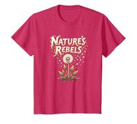 Nature's Rebels: Art botanique des Mauvaises Herbes de Pissenlit T-Shirt, Enfant, Rouge chiné, 4 Ans
