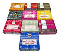 Nature's Spirit Satya Nag Champa Golden Vijayshree Goloka Lot de 10 cônes d'encens de qualité supérieure