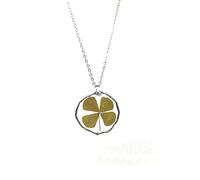 NATURESCENCE Collier Pendentif Trèfle à Quatre Feuilles, Véritable Trèfle Pressé, Chaîne en acier inoxydable, fabrication artisanale