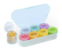 NatureTouch Pilulier hebdomadaire sans BPA, arc-en-ciel, pilulier portable pour pilules, vitamines, huile de poisson, compléments alimentaires [dernière version], bleu
