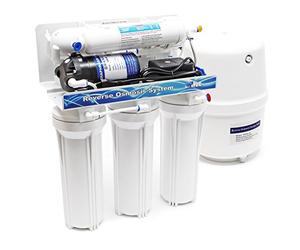 Naturewater Système osmose inverse 5 étapes (RO) - 357 x 181 x 200 mm - 180 l/jour - avec pompe de surpression et soupape manuelle - Filtre charbon actif et sédiments - Eau potable