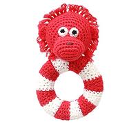 natureZOO Mr. Monkey - Anneau à hochet en forme de hochet (rouge, blanc, garçon/fille, fibre de bambou, lavage à la main, 30 °C, 140 mm)
