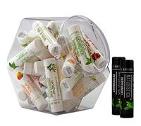 Naturistick Lot de 32 baume à lèvres en vrac saveurs assorties. Ingrédients 100% naturels. Comprend un mini bocal à poissons. Meilleur baume à lèvres en cire d'abeille pour les lèvres sèches