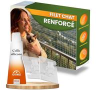 Naturiz Filet de protection pour chat pour balcon, sans perçage, 3 x 8 m, renforcé, en fil de fer, transparent/blanc, avec crochet adhésif, pour balcon et fenêtre, filet de balcon, pour chat (3 x 8 m)