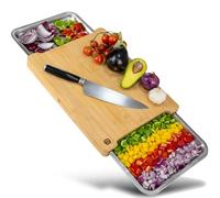 naturlik Planche a decouper avec bac recuperateur magnétique - en bambou de haute qualité - avec tiroir - Planche en bois de cuisine