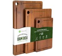 naturlik Planche à Découper Lot de 3 Carbonisée - Bambou Foncé avec Rigole à Jus - Set Cuisine Durable pour Viande Légumes Fromage Pain - Planche à Servir Prête à l'Emploi Pré-Huilée