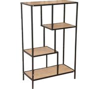 Naturn Living™ Bibliothèque étroite avec 4 étagères | Bibliothèque avec des couches de bois et un cadre métallique noir mat | Armoire ouverte décorative | Marron