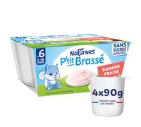 Nestlé Bébé P'tit Brassé Fraise Banane sans sucres ajoutés - Laitage dès 6 mois - 4 x 90g