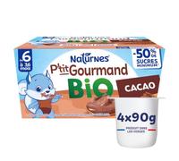 NaturNes - P’tit Gourmand BIO Cacao Crème Dessert 6 Mois Coupelle 4 x 90g | Bébé 6 Mois et plus, Alimentation Bébé au Lait Entier Français, Moins Sucré, Source de Calcium, Sans Colorant ni Conservateur