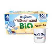 NaturNes - P’tit Gourmand Bio Vanille Crème Dessert 6 Mois Coupelle 4 x 90g | Pour Bébé 6 Mois, Alimentation Bébé au Lait Entier Français, Moins Sucré, Source de Calcium, Sans Colorant ni Conservateur