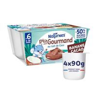 NaturNes - P’tit Gourmand Lait de Coco Banane Cacao 6 Mois Coupelle 4x90g | Crème Dessert pour Bébé 6 Mois et plus, Alimentation Bébé, Aternative Végétale, Moins Sucré, Sans Colorant ni Conservateur