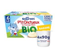 NaturNes - P’tit Onctueux au Fromage Blanc et Banane 6 Mois 4 x 90g | Alimentation Bébé Dès 6 Mois, Dessert au Lait Entier Français, Laitage Source de Calcium, Sans Sucres ajoutés