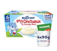 NaturNes - P’tit Onctueux au Fromage Blanc et Pomme 6 Mois Coupelle 4x90g | Alimentation Bébé Dès 6 Mois, Dessert au Lait Entier Français, Laitage Source de Calcium, Sans Sucres ajoutés