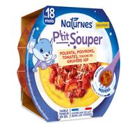 NaturNes - P’tit Souper Polenta Poivrons Tomates Gruyère 18M Assiette 250g | Alimentation Bébé Complète, Polenta Poivrons Tomates Gruyère, Plat du Soir, Cuisiné en France, Assiette 1x250g