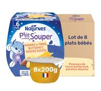 NaturNes - P’tit Souper Pomme de Terre, Butternut, Patate Douce 6M 2x200g | Petits Pots Bébé 6 Mois, Composé de Légumes, Féculents, Lait Écrémé, Pour un Repas Bébé Soir Doux, Texture Moulinée, Sans Sel