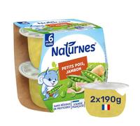NaturNes - Petits Pois Jambon Repas pour Bébé 6 Mois Bol 2 x 190g | Alimentation Bébé, Petit Pot Bébé, Purée Lisse sans Sel Ajouté, sans Colorant ni Conservateur, Mijoté dans les Vosges