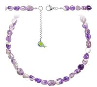 Naturosphère - Bijoux naturels C16 - Collier en améthyste à chevron - Perles roulées 8 à 12 mm - 43 cm