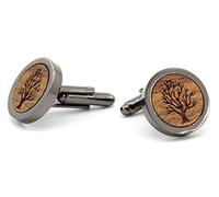 NaturSchatulle Bouton de Manchette en Bois Gravure pour Homme | 1 Paire Noir Argent Rond Fabriqués À La Main Boutons de Manchette pour Mariage Entreprise