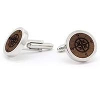 NaturSchatulle Boutons de manchette en bois pour hommes avec gravure 1 paire de boutons de manchette noirs ronds mariage costume hommes poignets pour hommes, Ø 2cm, Laiton, Bois.