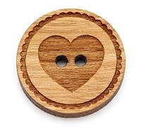 NaturSchatulle Lot de 25 boutons en bois avec gravure en forme de cœur 12-30 mm - 2 trous - Cerise - Pour bricolage et couture de bijoux - Ronds - 30 mm