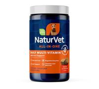 NaturVet Complément alimentaire tout-en-un pour chien - Pour soutien articulaire, digestion, soins de la peau, pelage - Multivitamines pour chiens avec minéraux, oméga-3, 6, 9 - Vitamines sans blé pour chiens - 120 friandises à mâcher souples