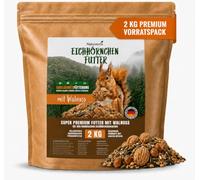 Natuverra Nourriture pour écureuils 2 kg - Pack de stockage de noix entière en coquillage, nourriture toute l'année pour écureuils et écureuils, mélange naturel de graines, de céréales et de fruits